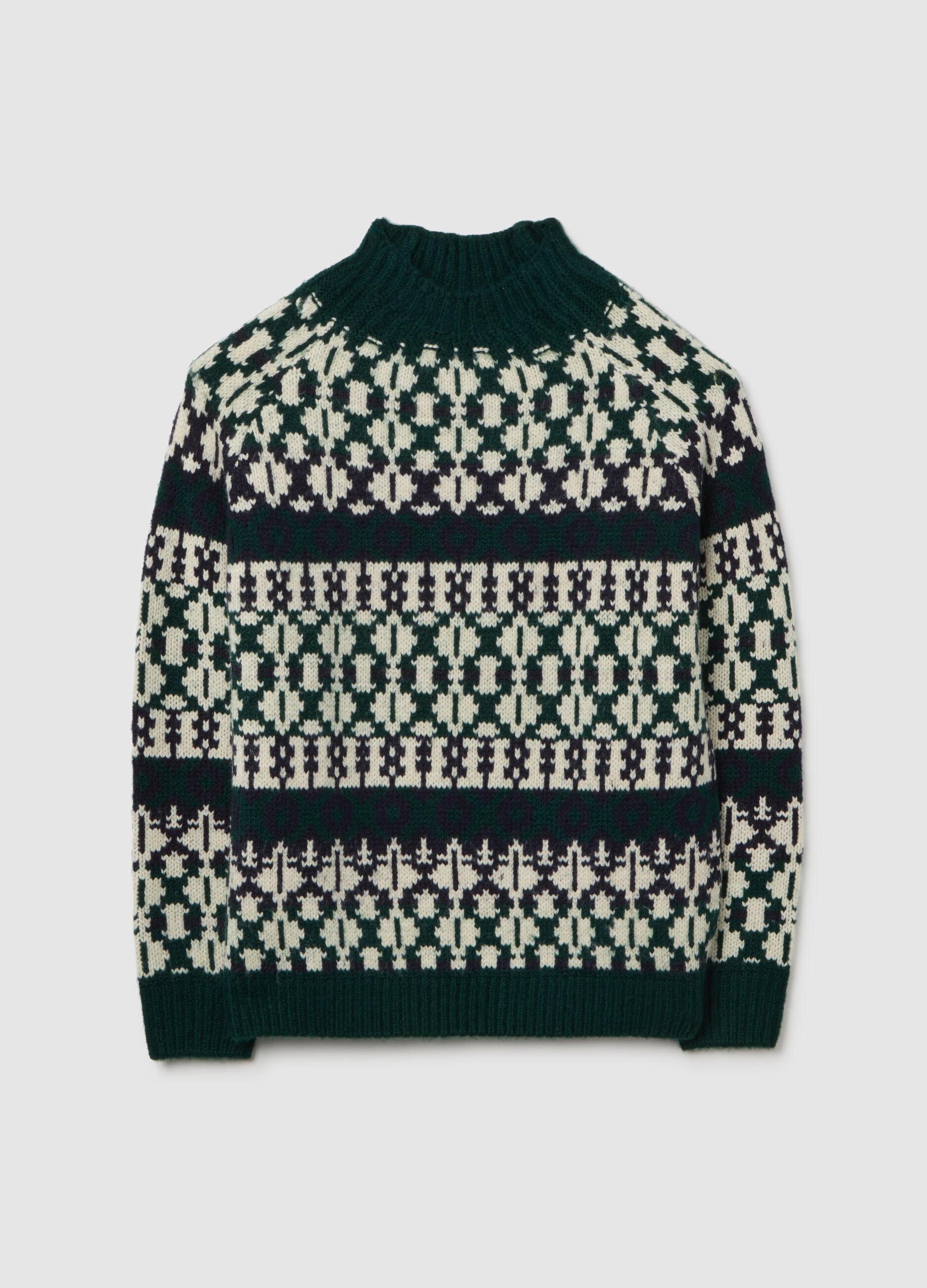 Multicolour high-neck regular fit geometric pattern pullover
