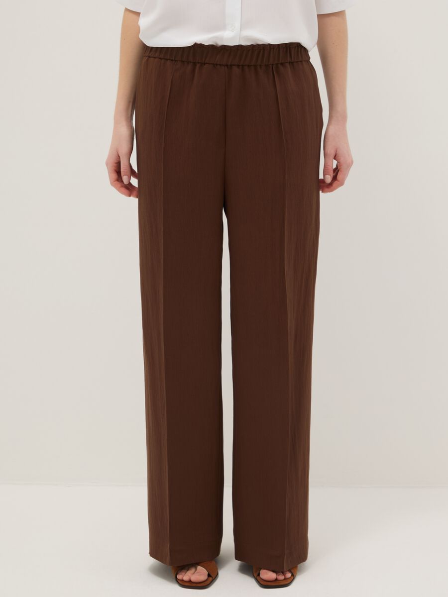 Wide leg brown jogger trousers in Lyocell and viscose blend_1