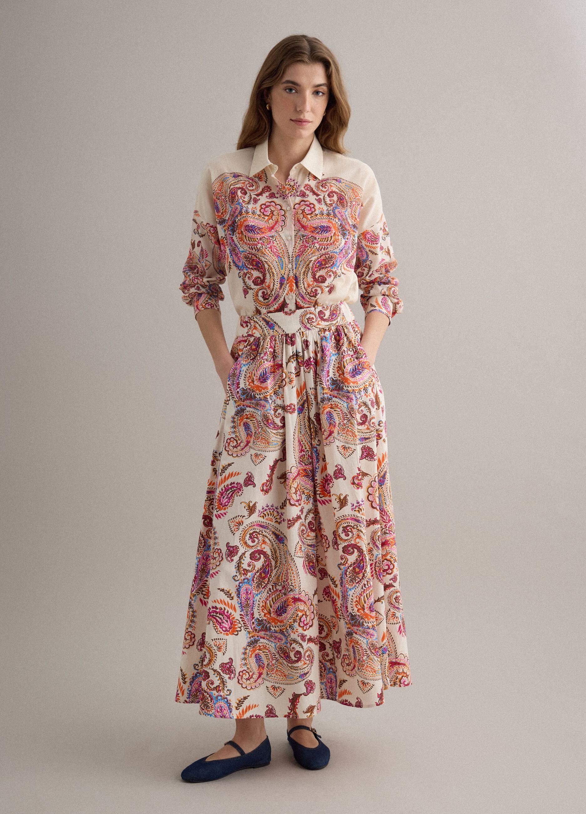 Multicoloured pure cotton maxi skirt