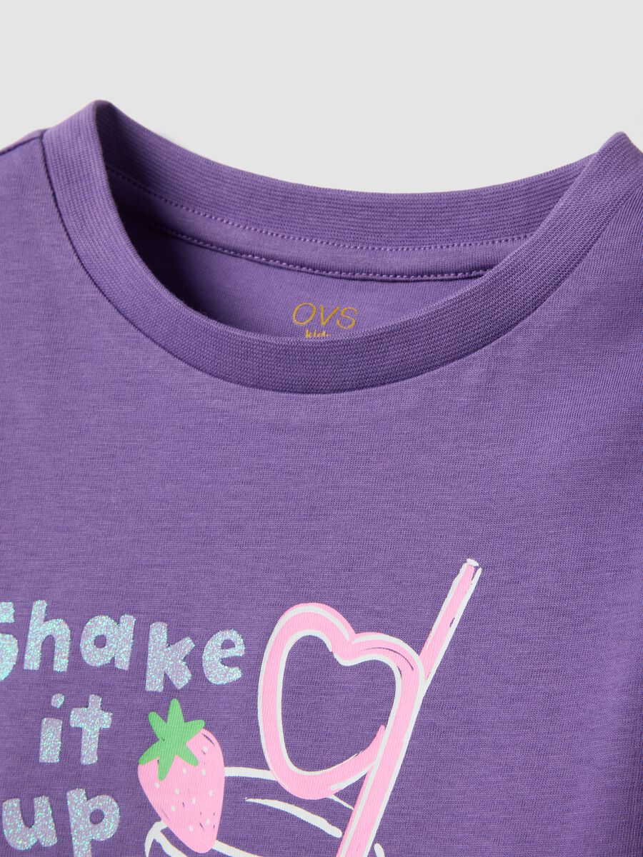 T-shirt in puro cotone viola da bambina regular fit con stampa_2