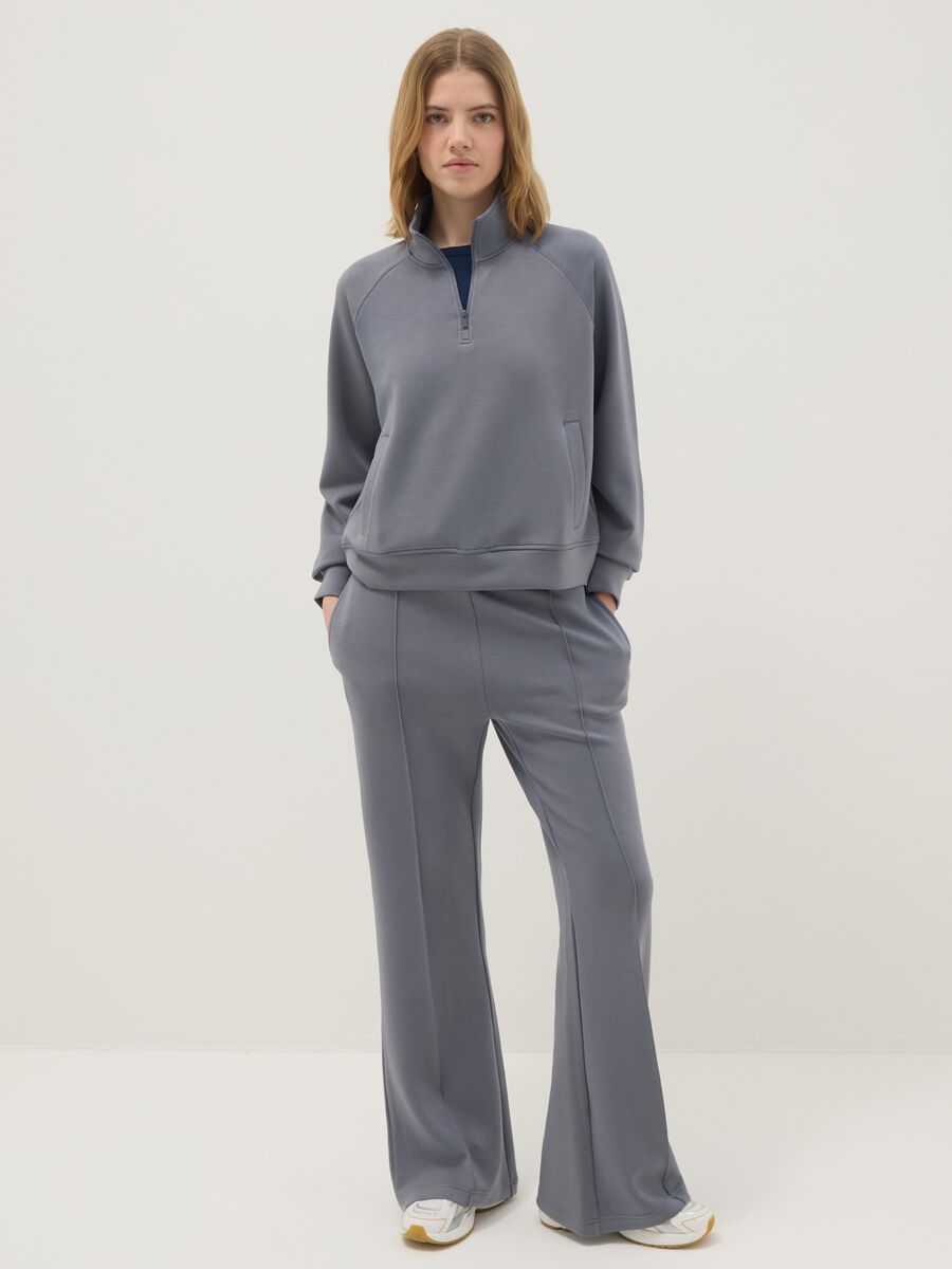 Grey regular fit modal blend sweatshirt with half zip_1