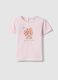 Pink pure cotton regular fit girl's T-shirt with teddy bear_0