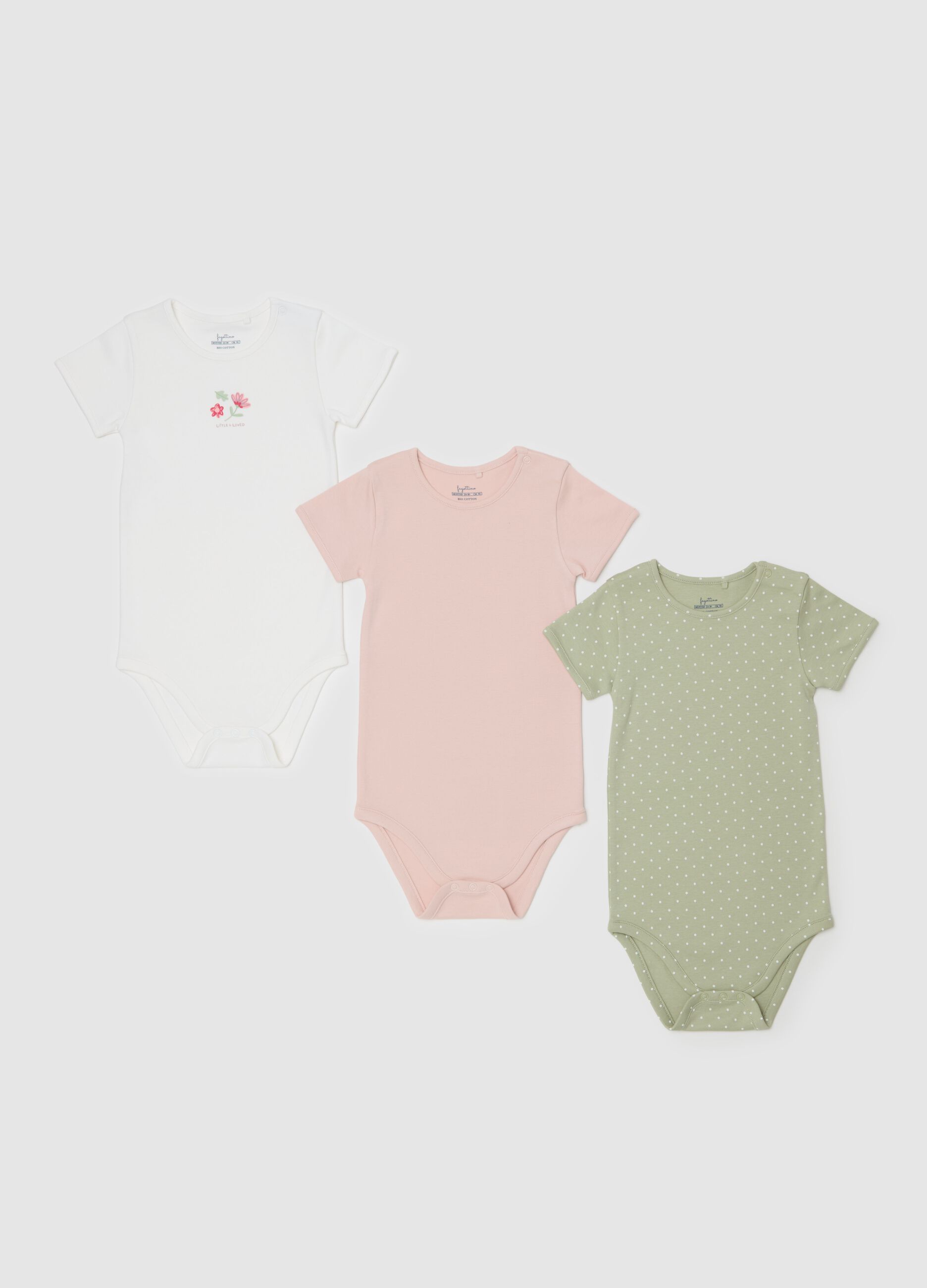 Tripack body in cotone bio fantasia pois