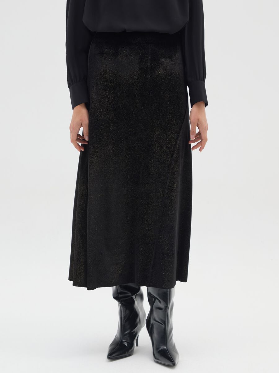 Black Velour Regular Fit Long Skirt_1