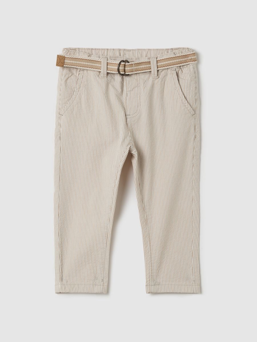 Striped chino trousers with belt_0
