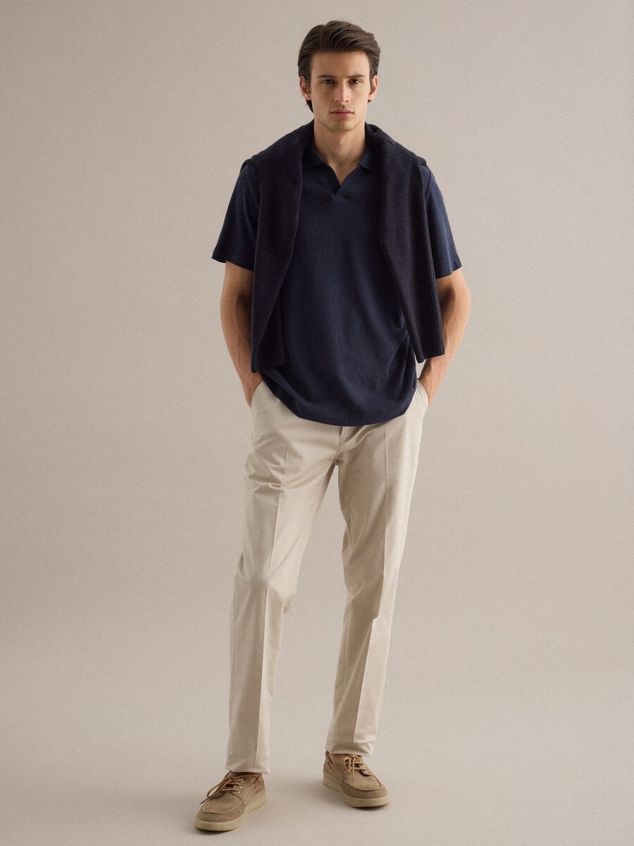 Polo in misto lino e cotone blu regular fit_2