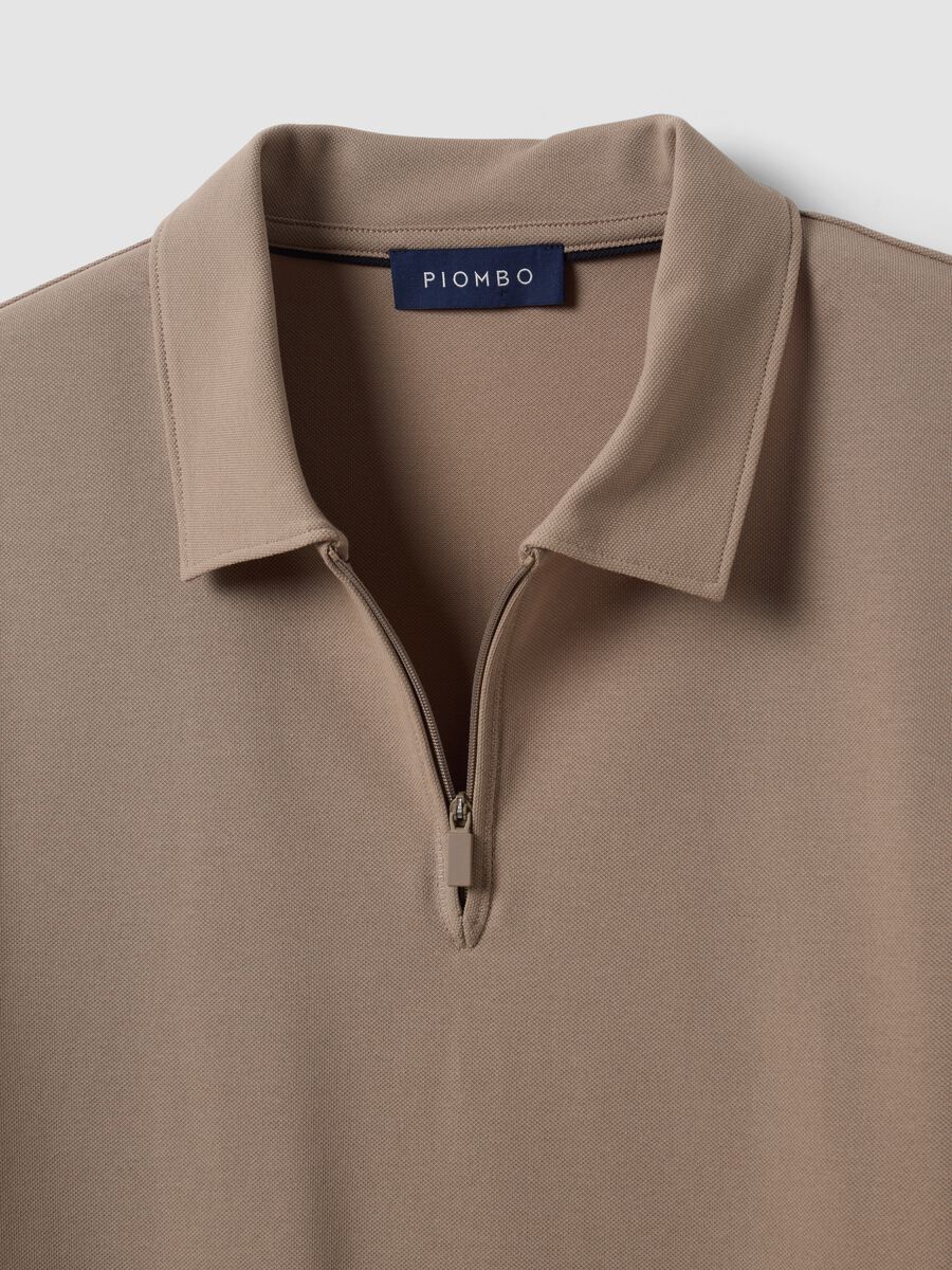 Grey stretch cotton-blend piqu&eacute; polo shirt, Easy Dry, regular fit_1