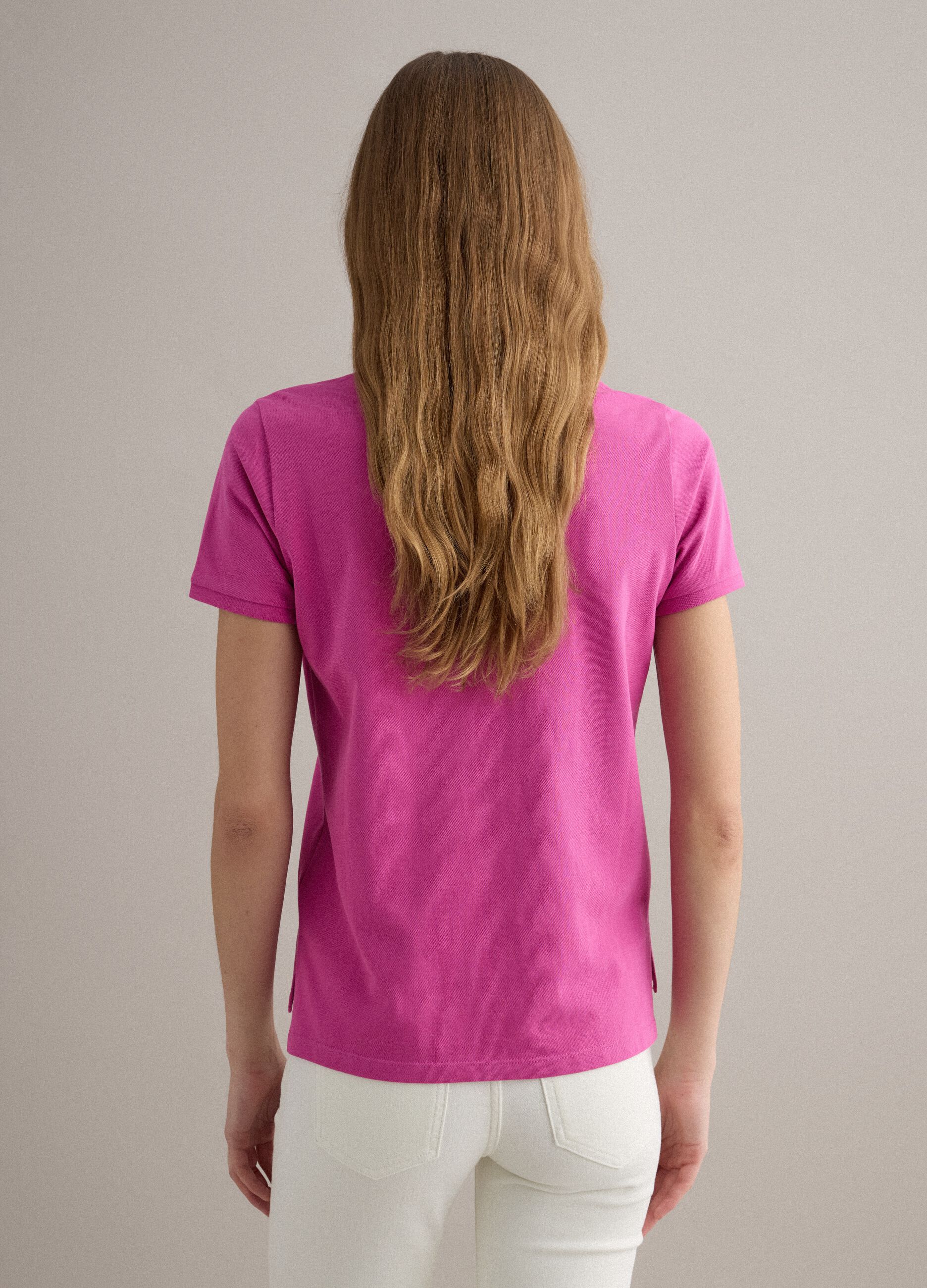 Pink short-sleeve pure cotton polo shirt, regular fit