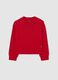 Felpa rossa da bambina in misto cotone regular fit con collo decorato_0