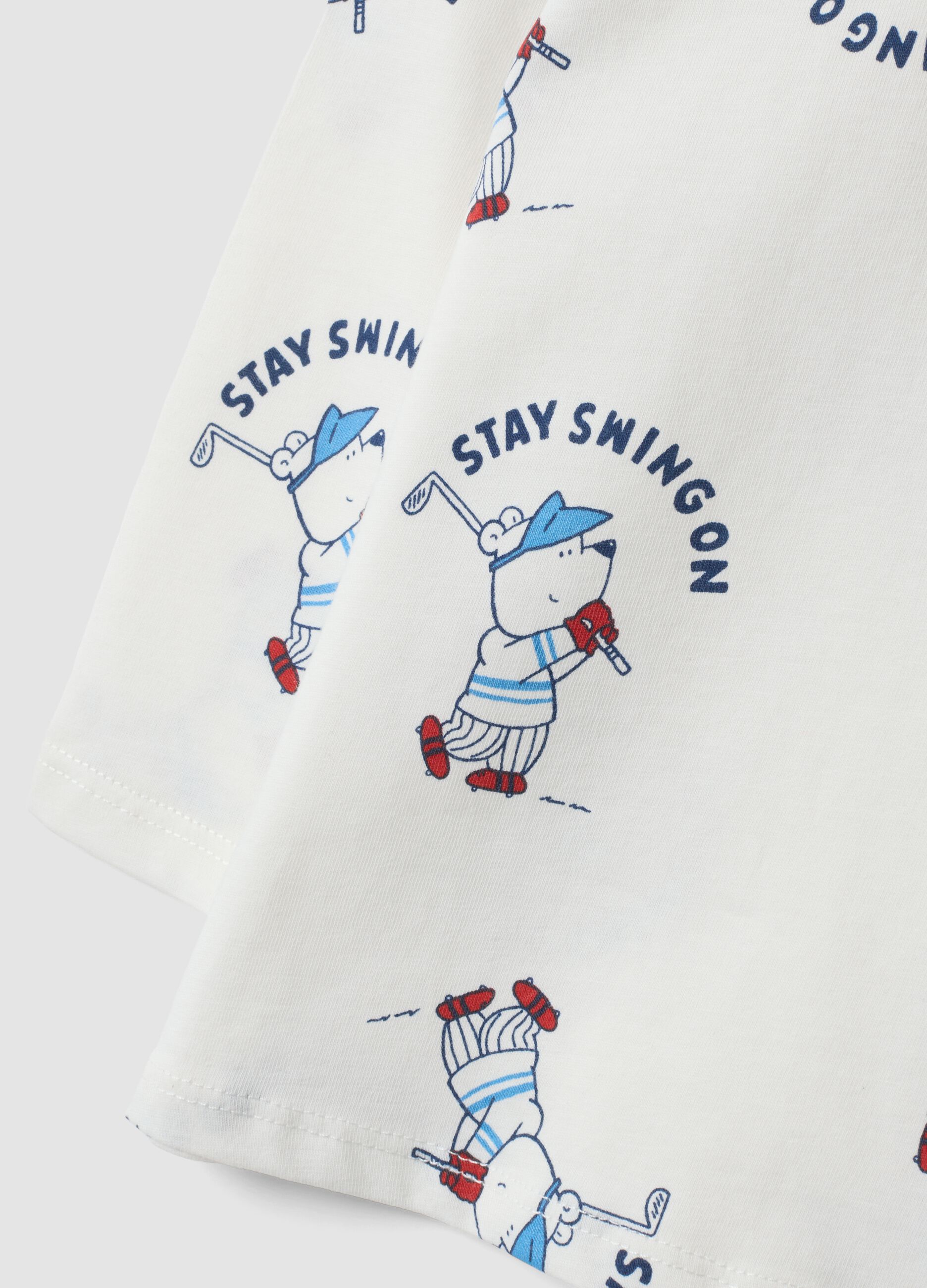 White pure organic cotton T-shirt with teddy bear print