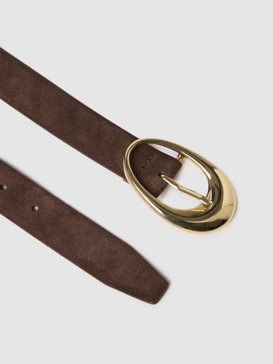Brown genuine leather belt with golden buckle_1