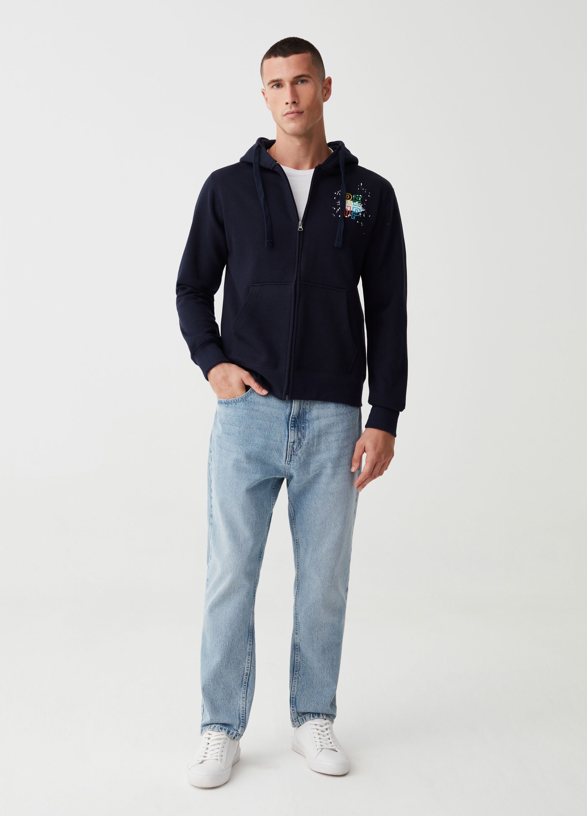 Full-zip sweatshirt in fleece with RE-UP print