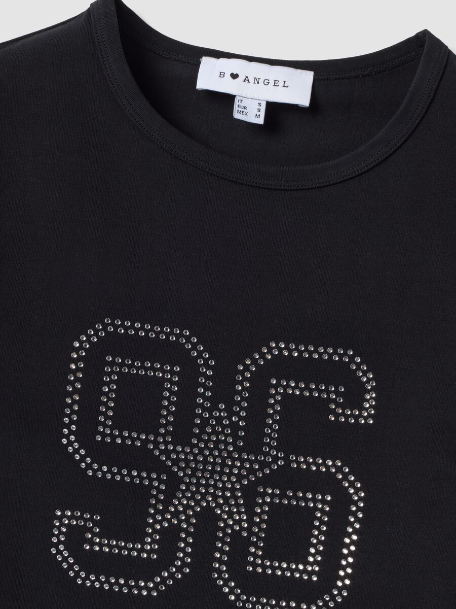 Black fitted stretch cotton T-shirt with rhinestone embellishments_2