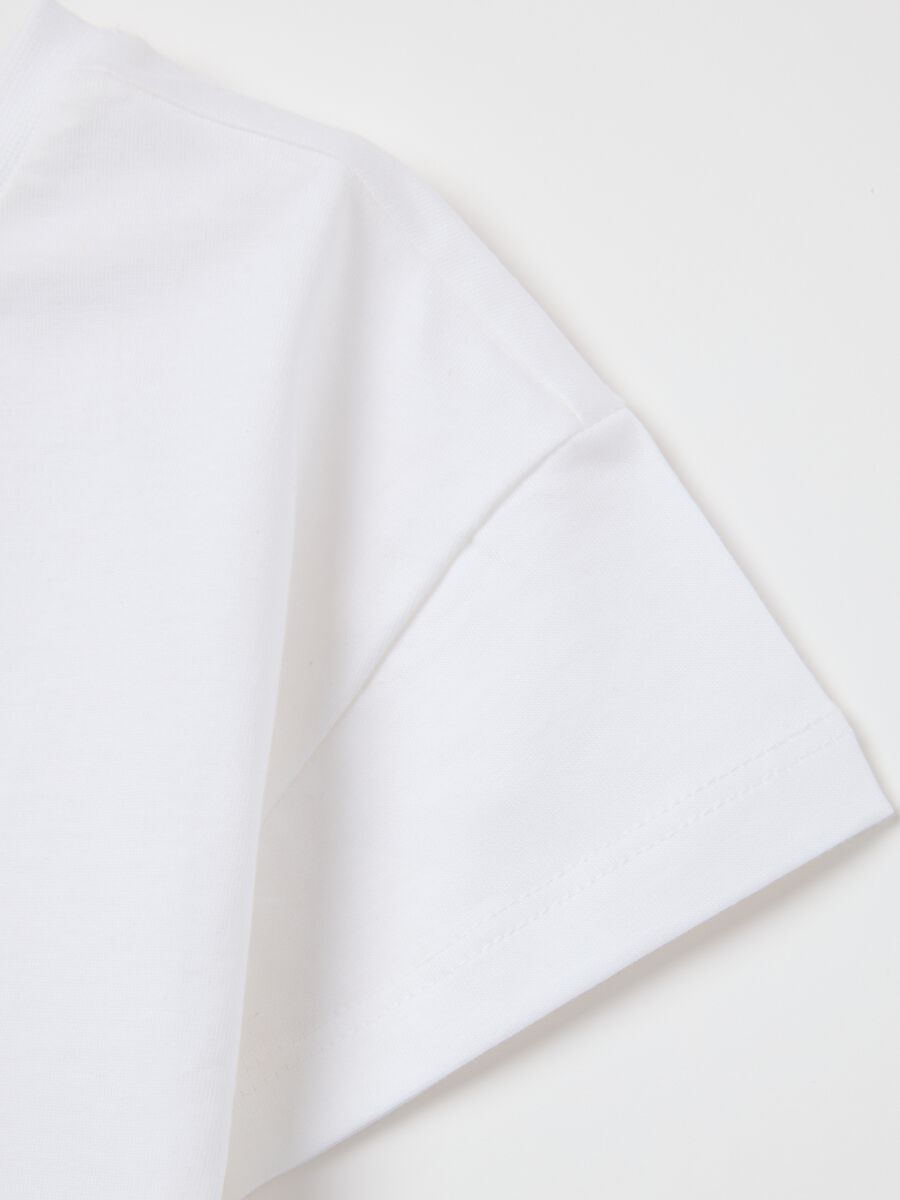 White pure cotton girl's T-shirt boxy fit with print_3