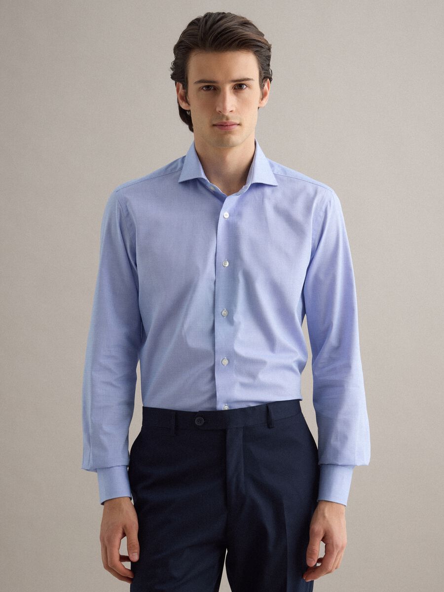 Blue Slim Fit Pure Cotton Shirt_0