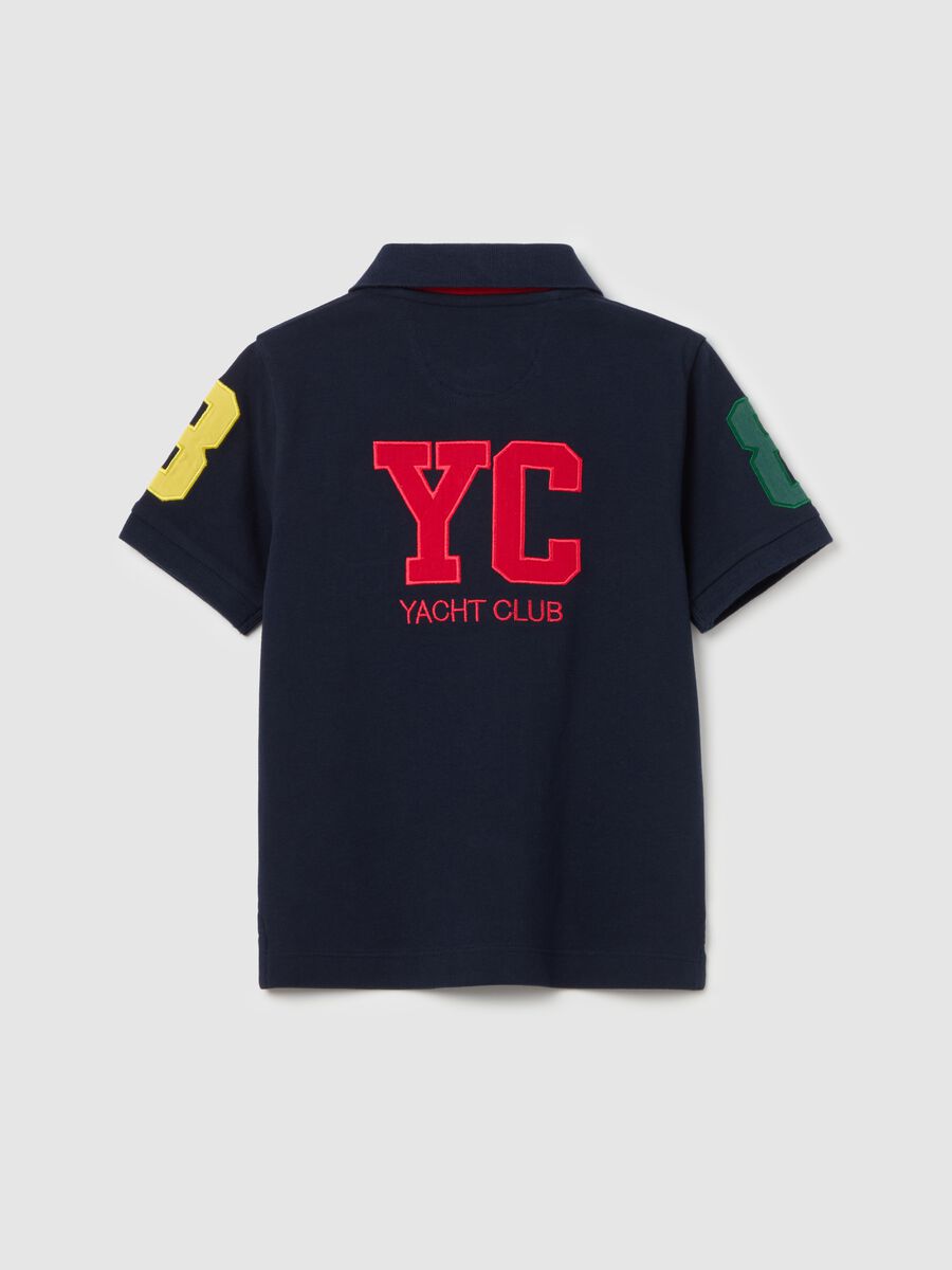 Cotton polo shirt with patch and "Yacht Club" embroidery_1