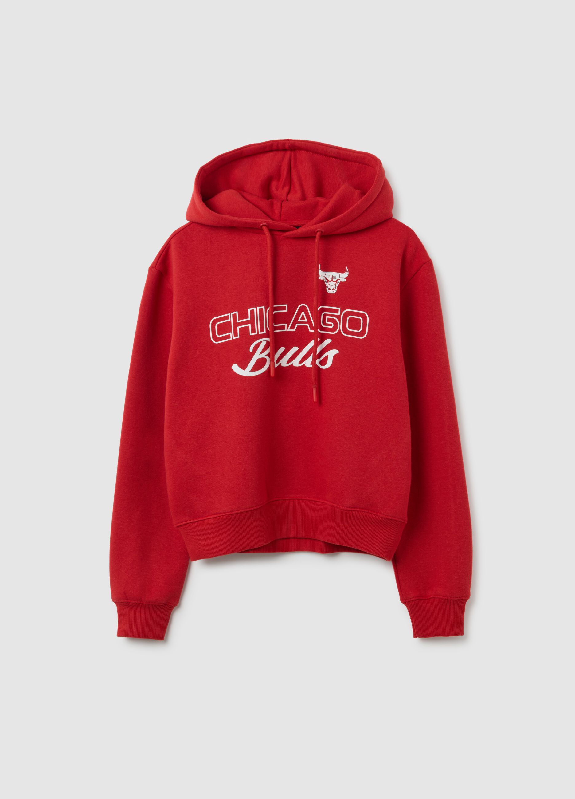 Red oversized cotton blend sweatshirt with Chicago Bulls print