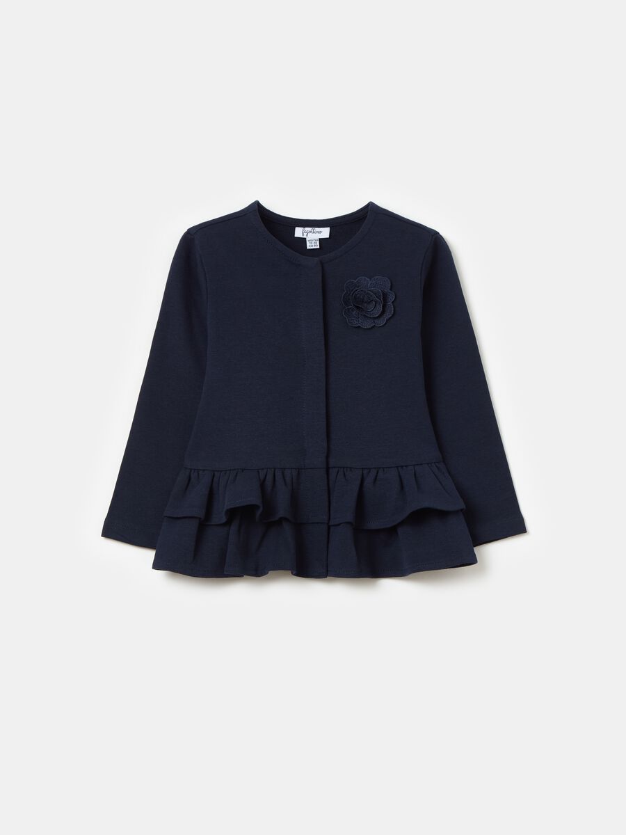 Cardigan with flounce and appliqué flower_0