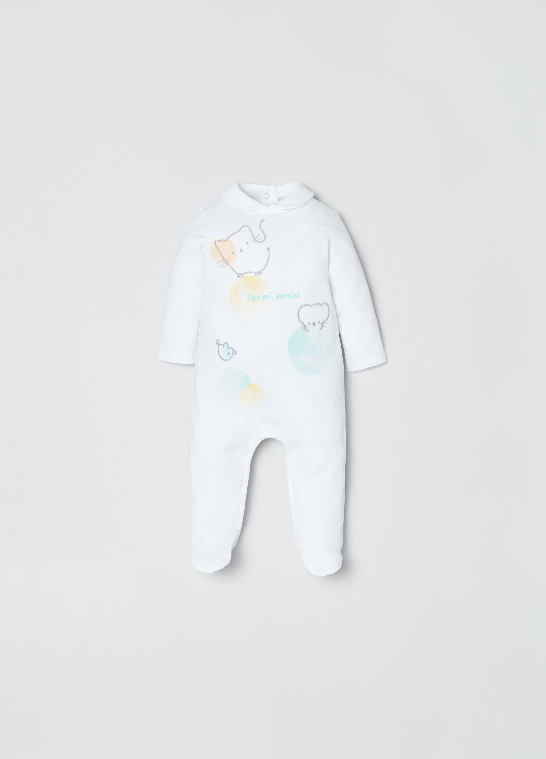 Onesie with feet and animal embroidery