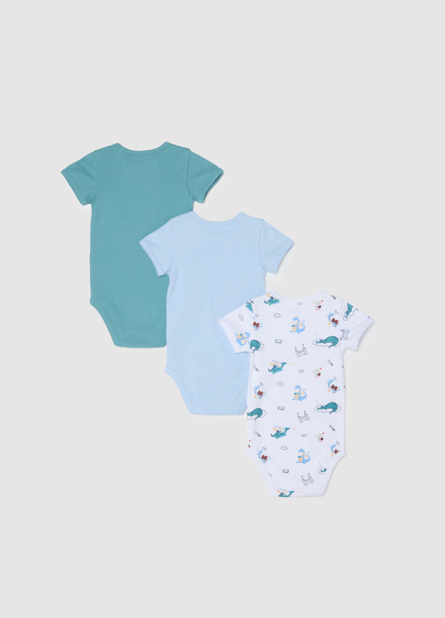 Multicolour pure cotton baby bodysuit tripack