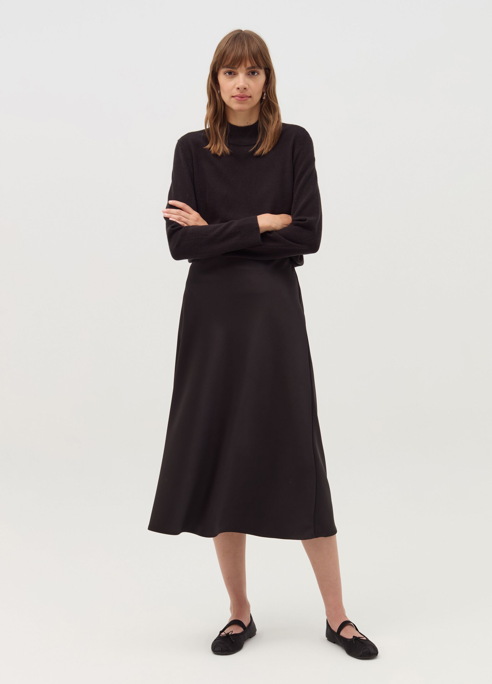 Long-sleeved top with mock neck