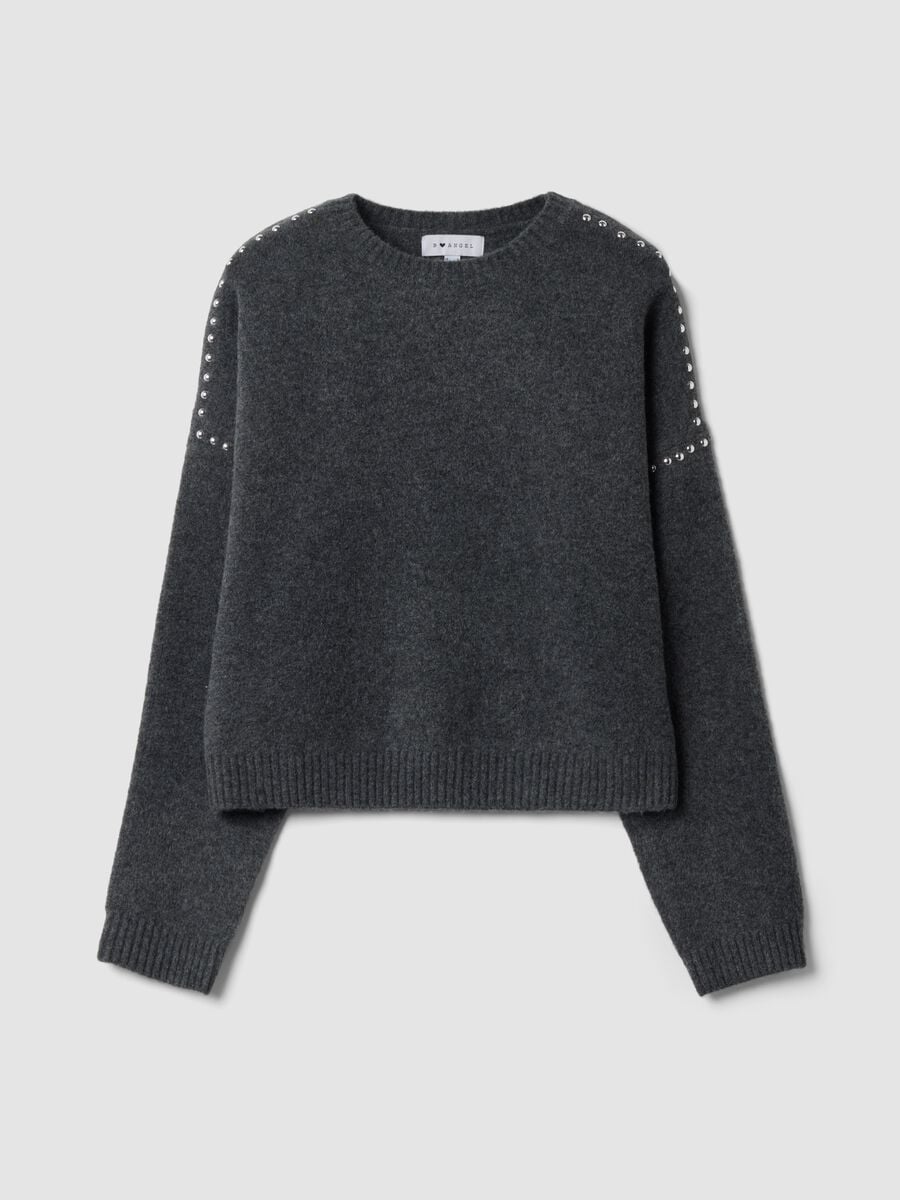 Grey stretch wool jumper with studded trims_4