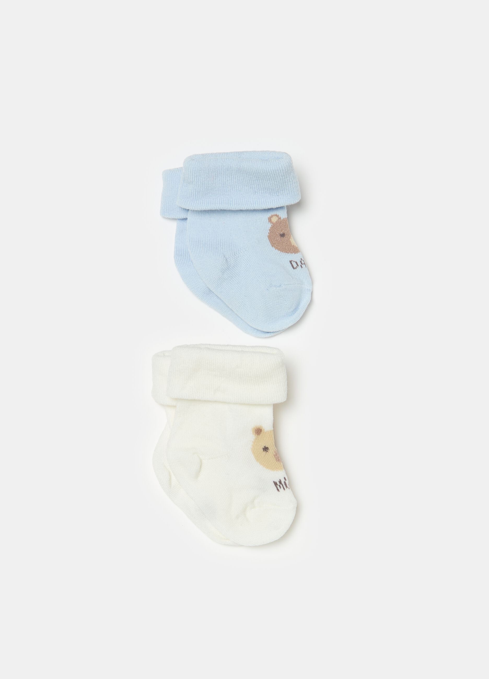 Two-pair pack short socks with teddy bear design