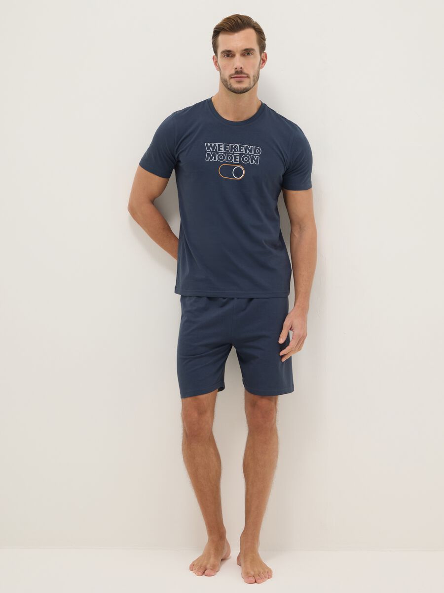 Short pyjamas in pure blue cotton regular fit with print_0
