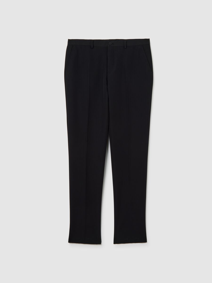 Black Slim Fit Stretch Fabric Trousers_4