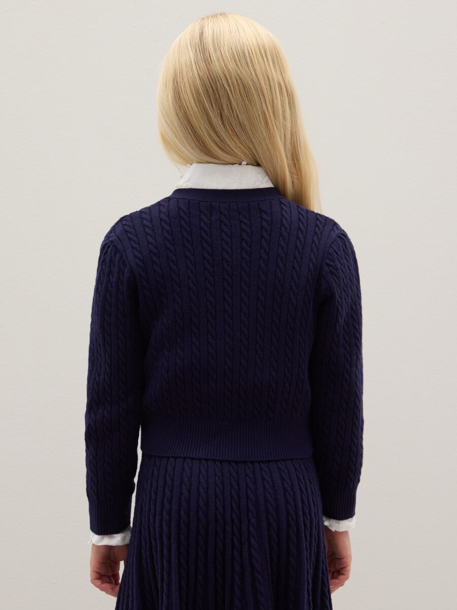 Girls' blue cardigan in cotton blend regular fit with V neckline_1