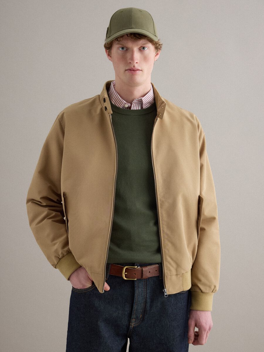 Beige regular fit jacket with zip_0