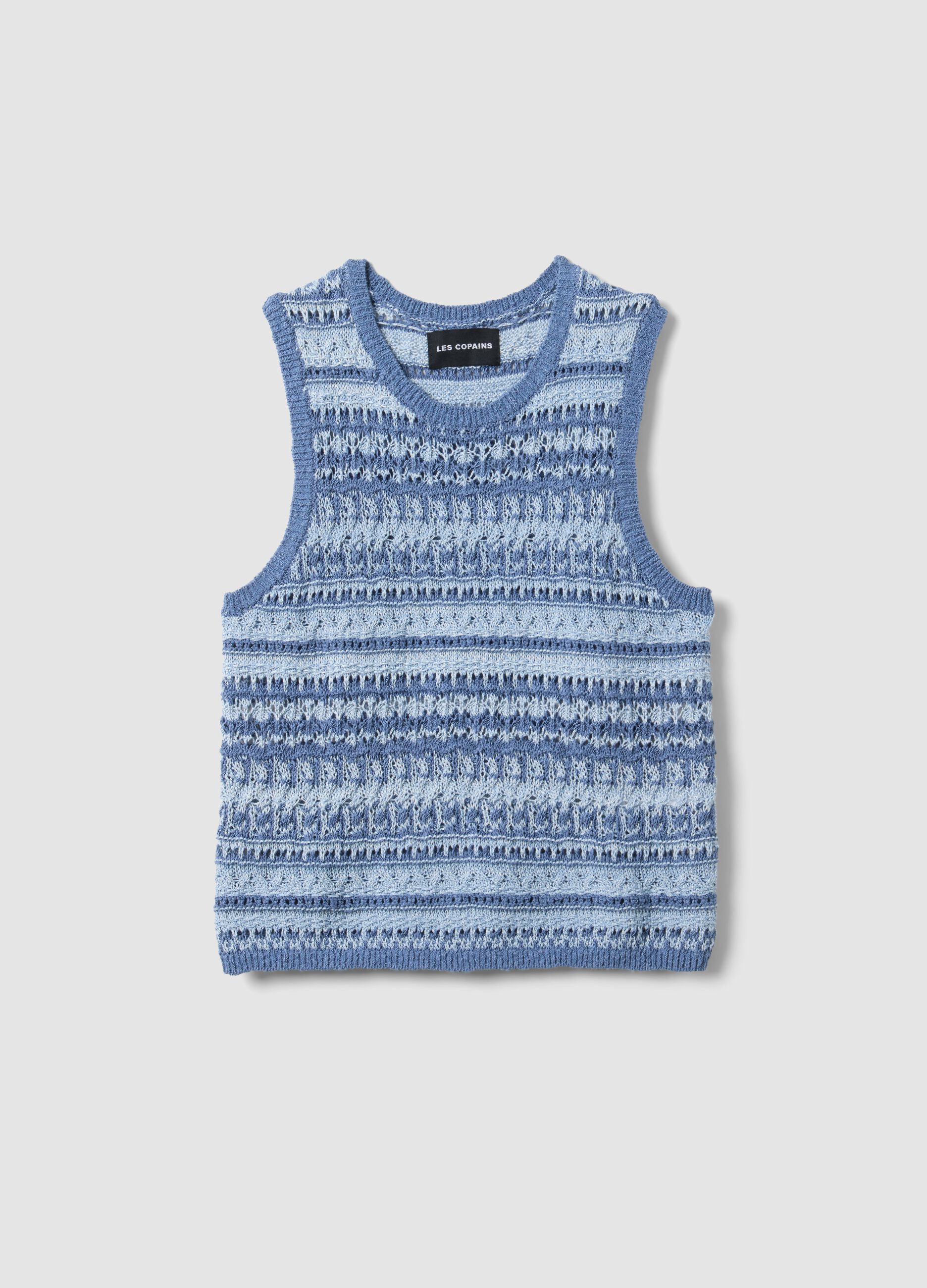 Multicolour cotton blend regular fit tank top with perforated texture