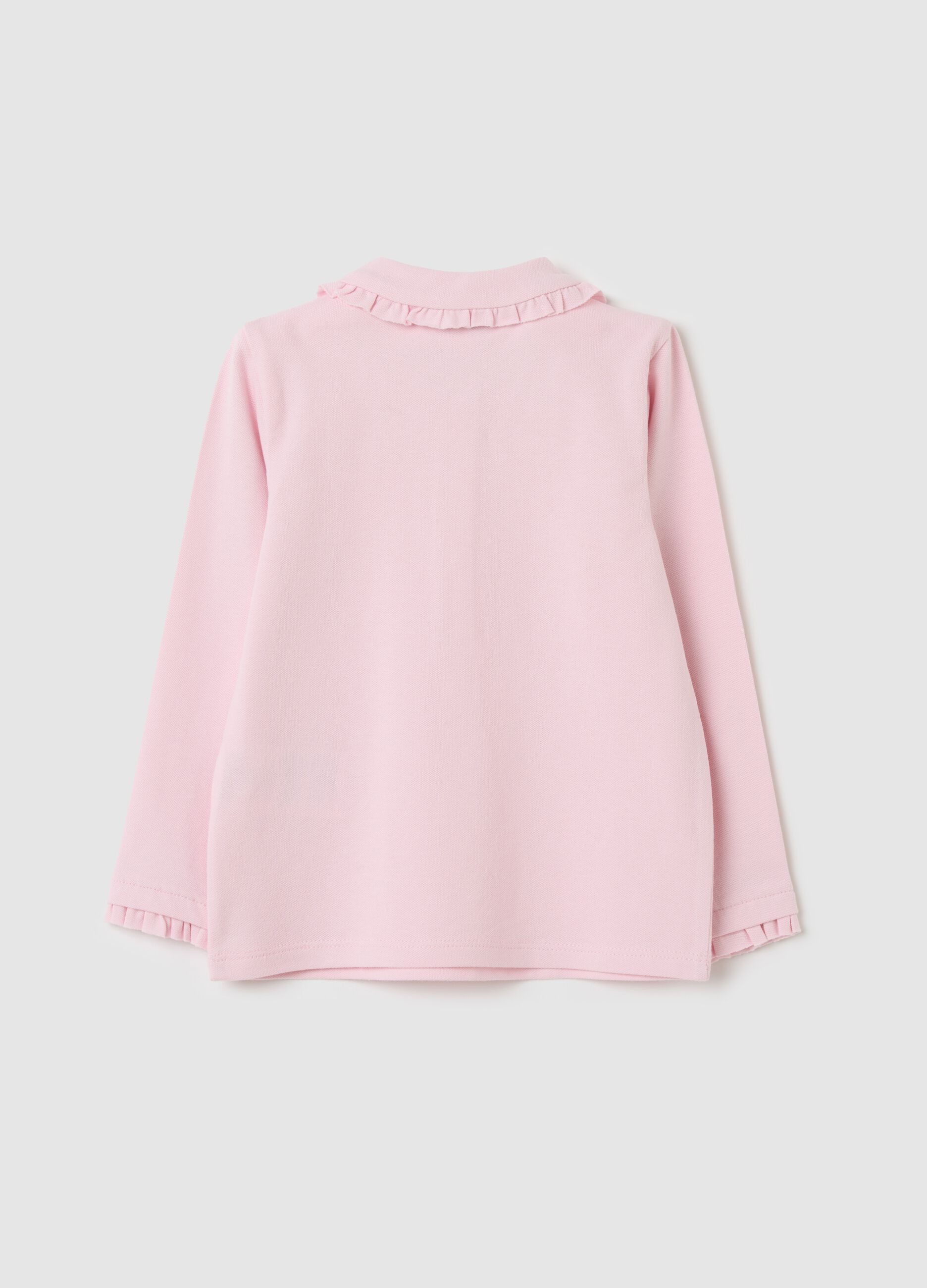 Long-sleeved polo shirt with frills