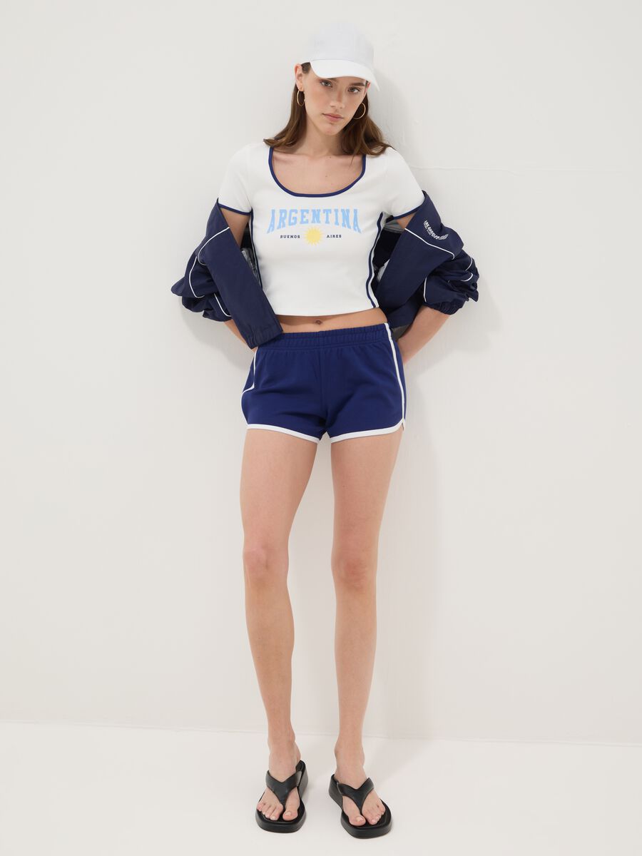 Shorts blu in puro cotone con vita elasticizzata regular fit_0
