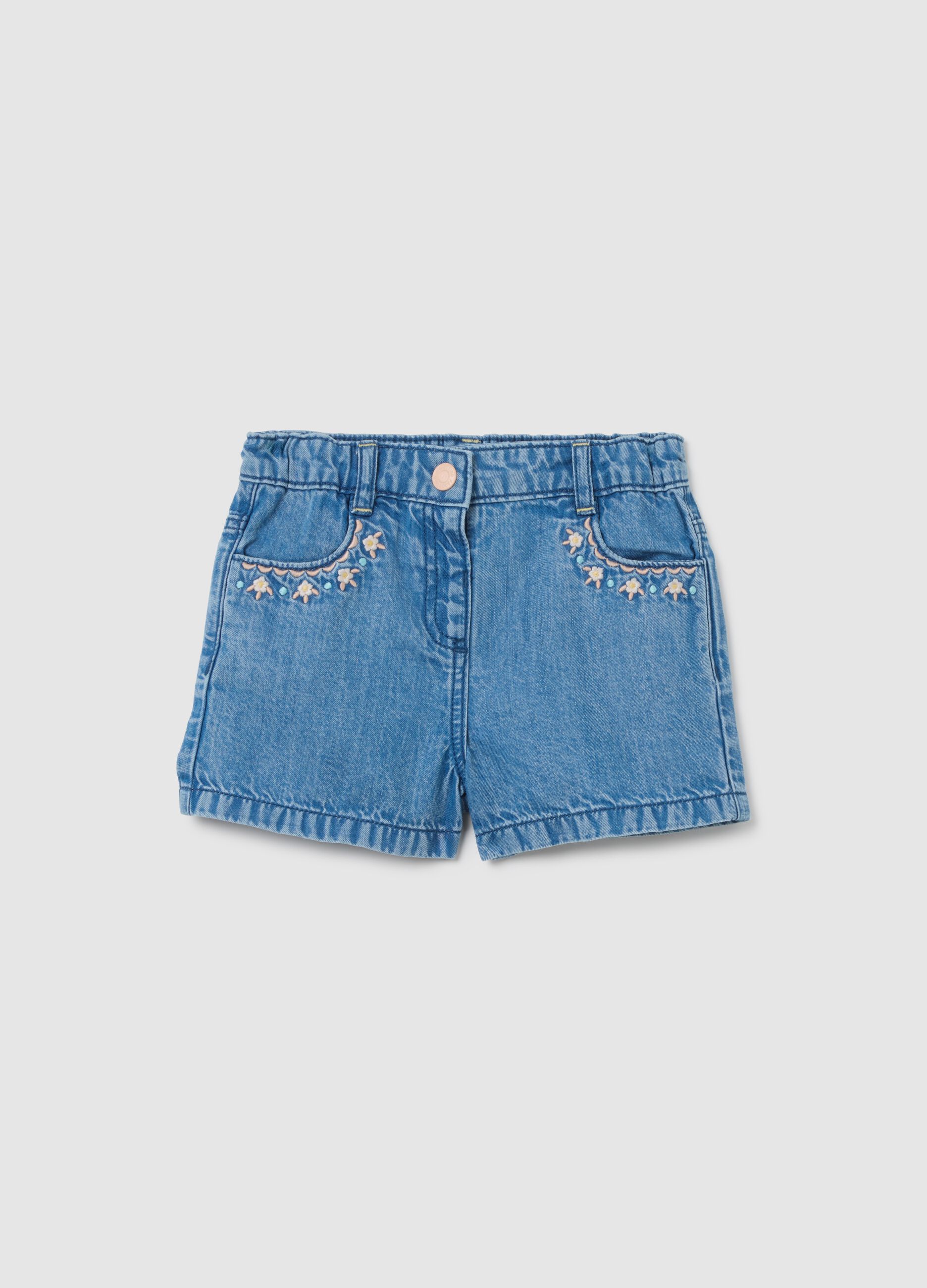 Baby Girl Blue Denim Regular Fit Shorts
