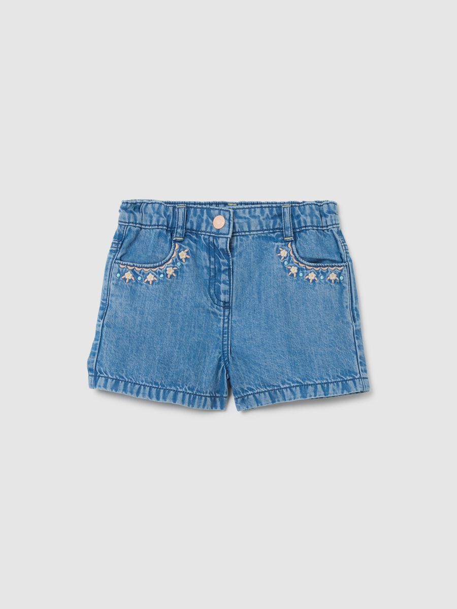 Baby Girl Blue Denim Regular Fit Shorts_0
