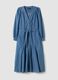 Blue pure cotton denim dress with deep V-neck regular fit_4