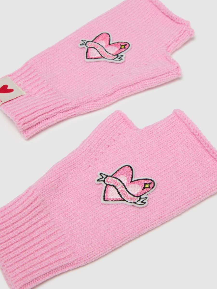 Girls' pink fingerless gloves with Love Therapy patch_1