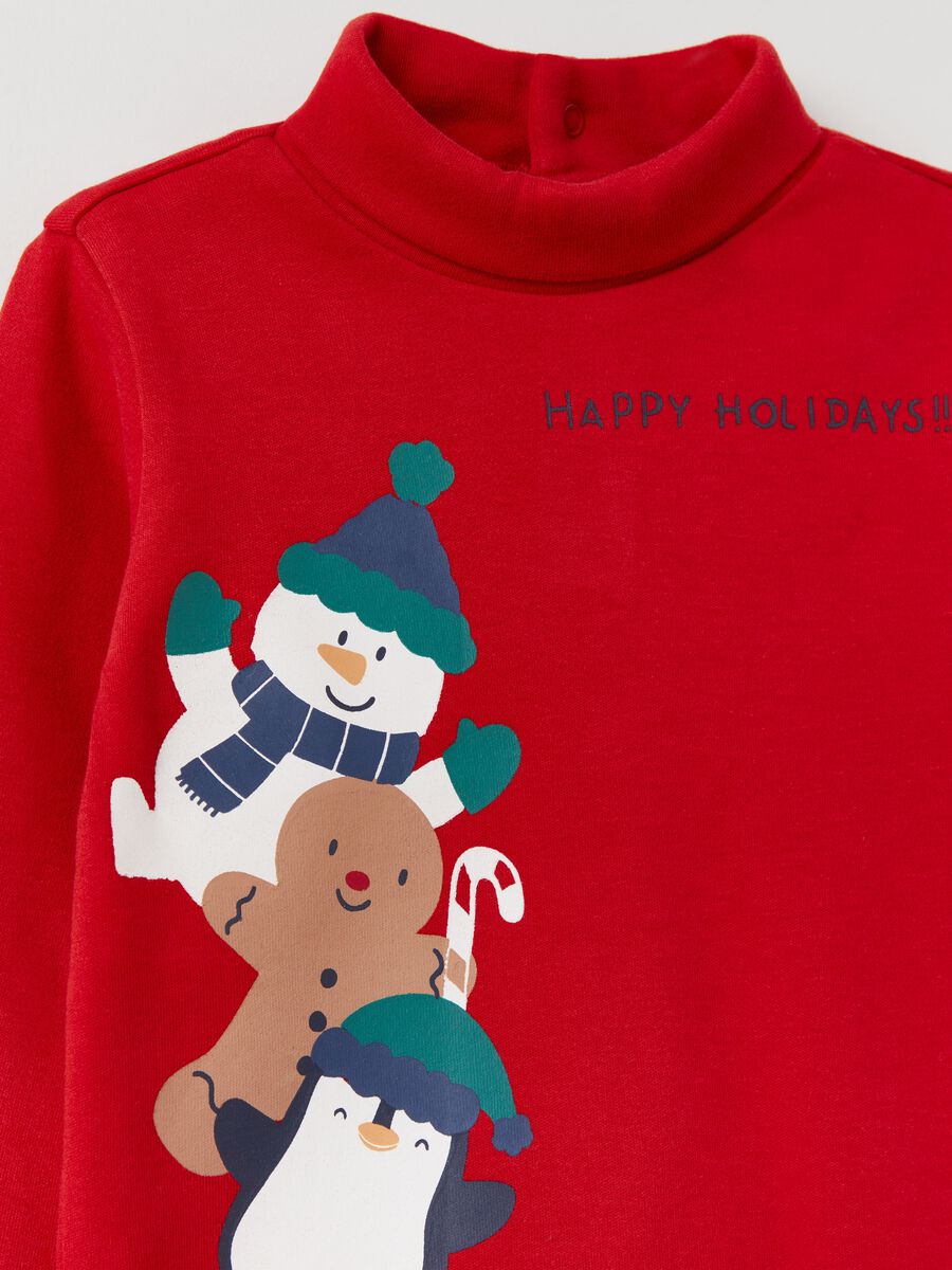 T-shirt a collo alto con stampa natalizia_2