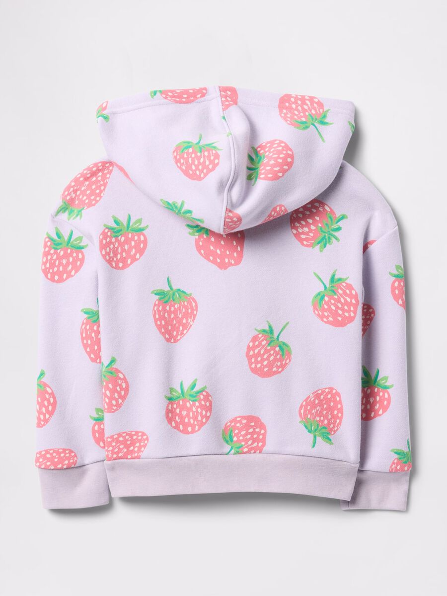 Purple full-zip sweatshirt with hood, strawberries print and logo embroidery_1