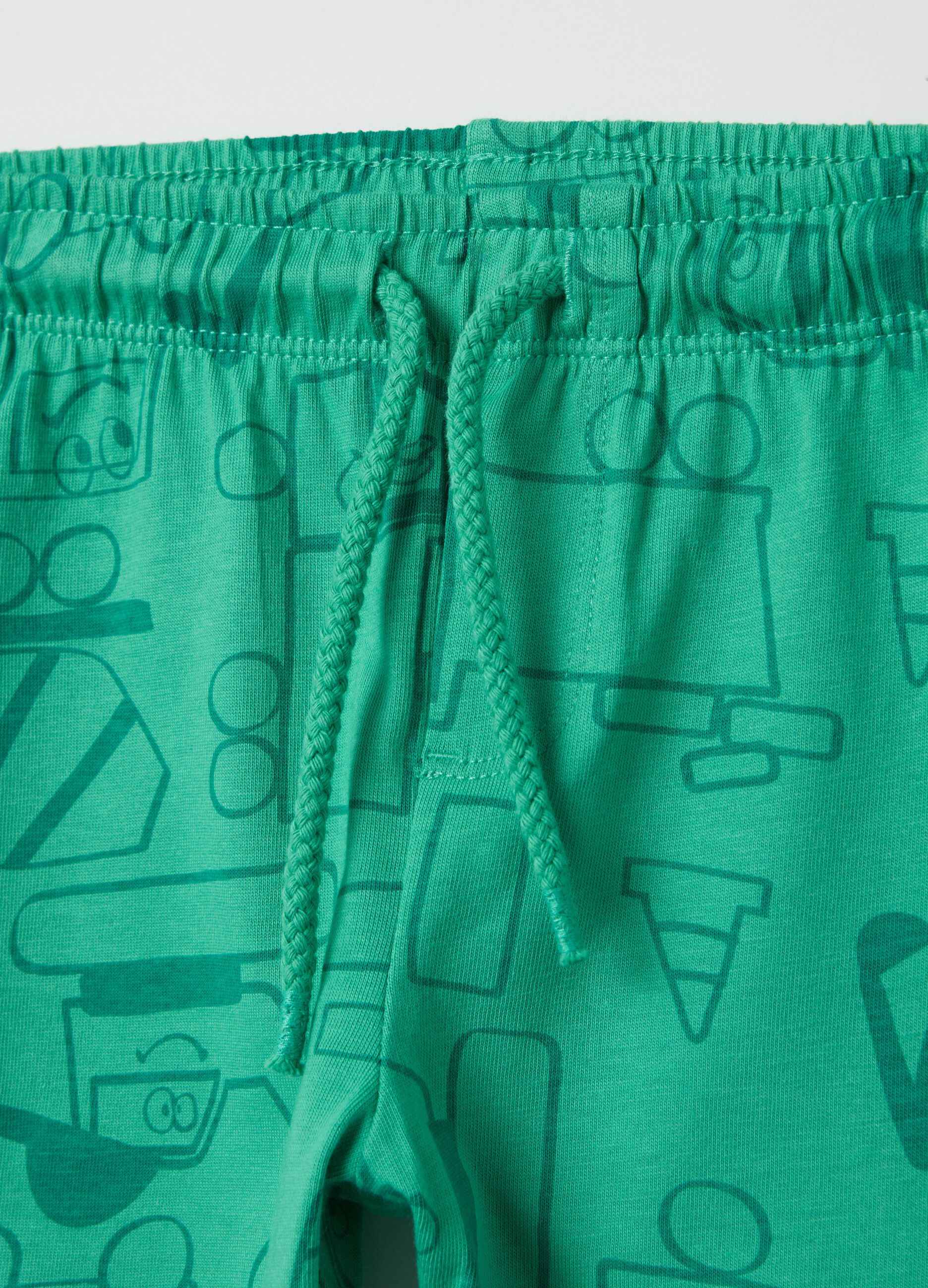 Two-pack green and blue Bermuda shorts with drawstring and print
