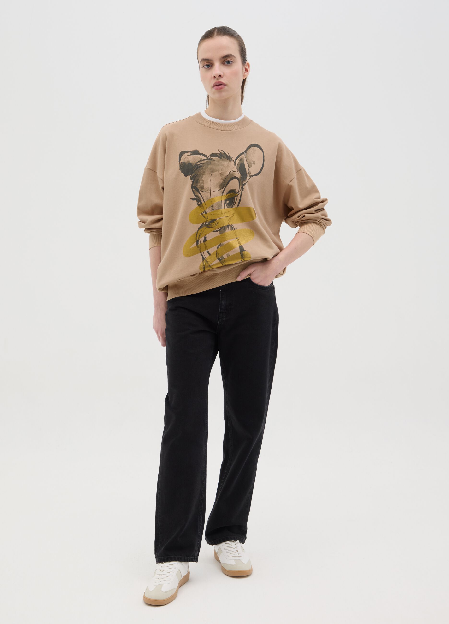 Beige sweatshirt with Bambi foil print