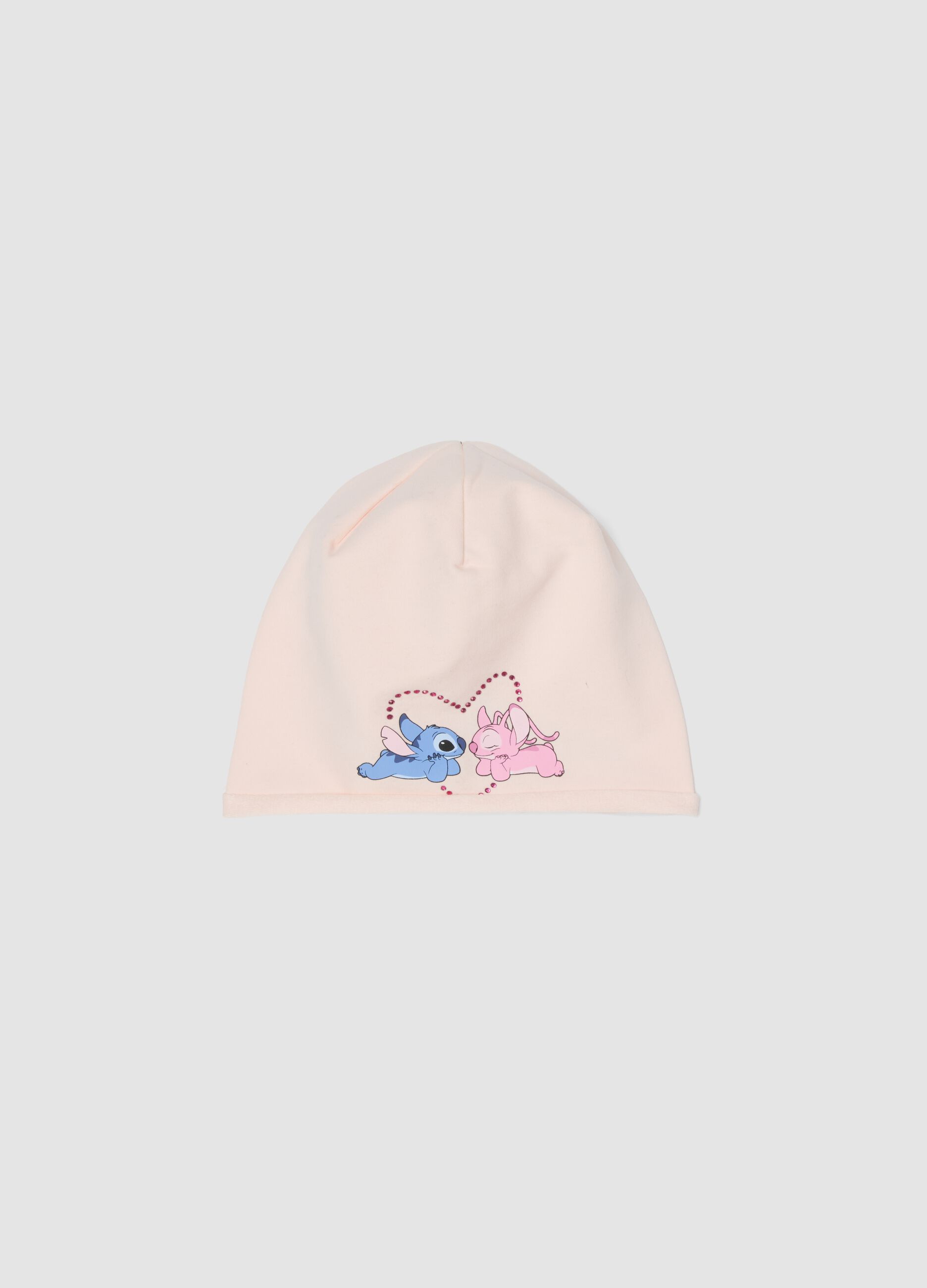 Pink stretchy cotton jersey hat with Lilo & Stitch print for girls