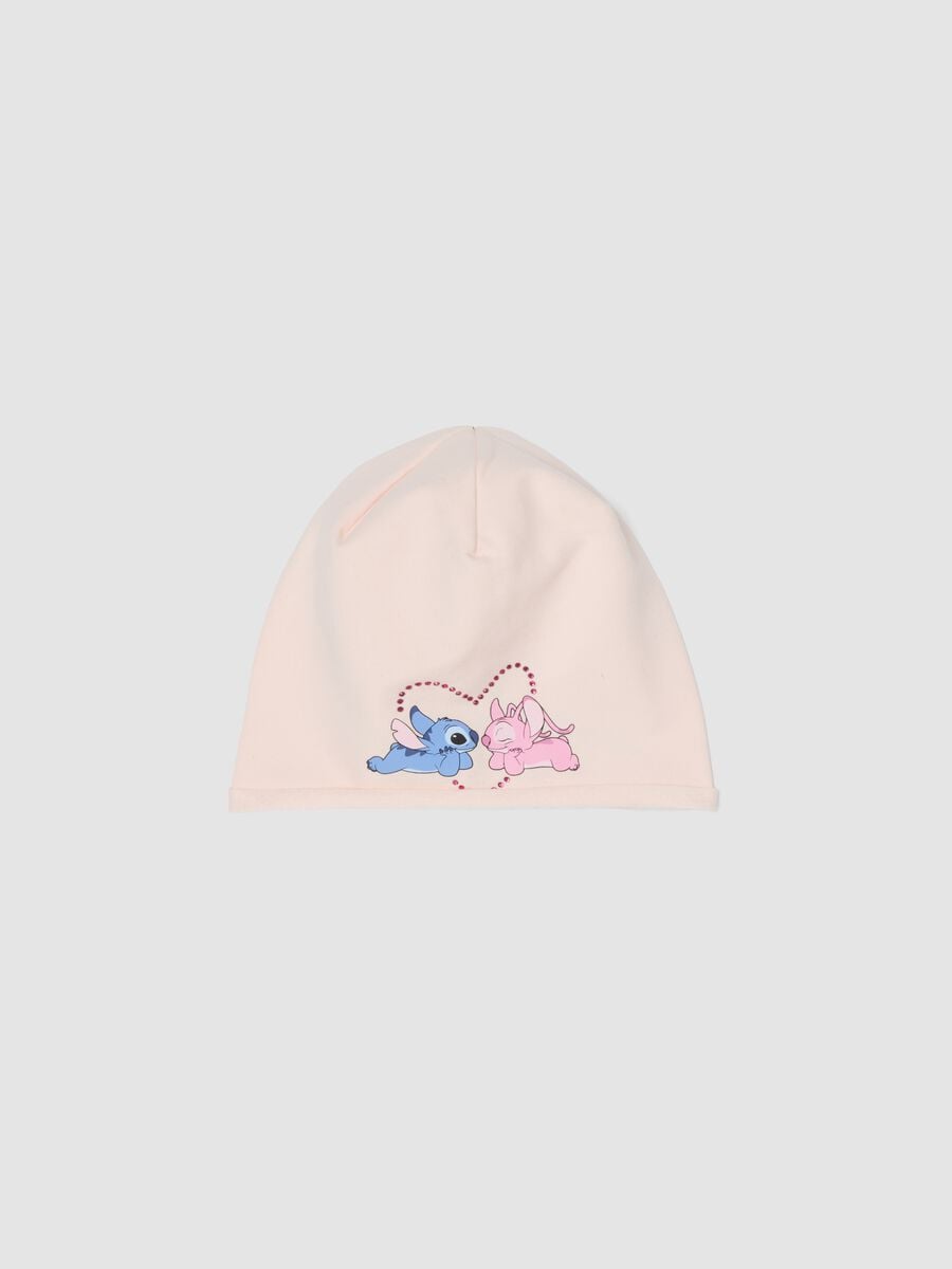 Pink stretchy cotton jersey hat with Lilo & Stitch print for girls_0