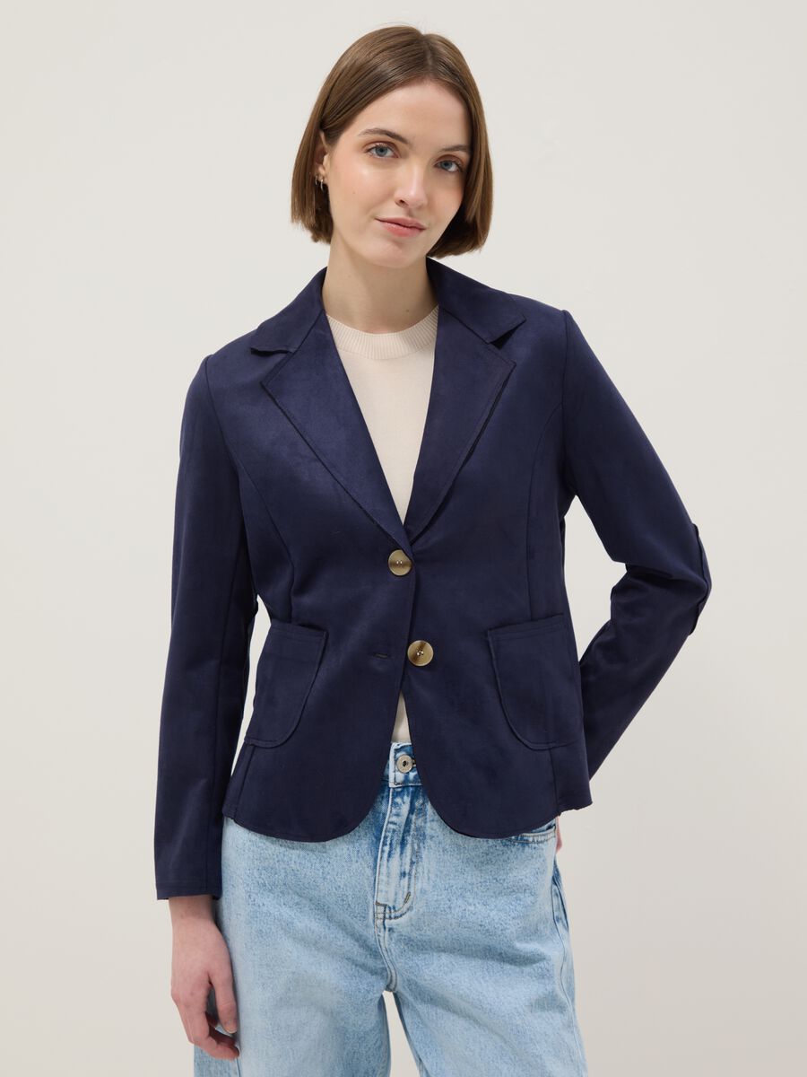 Giacca leggera blu regular fit con tasche_0