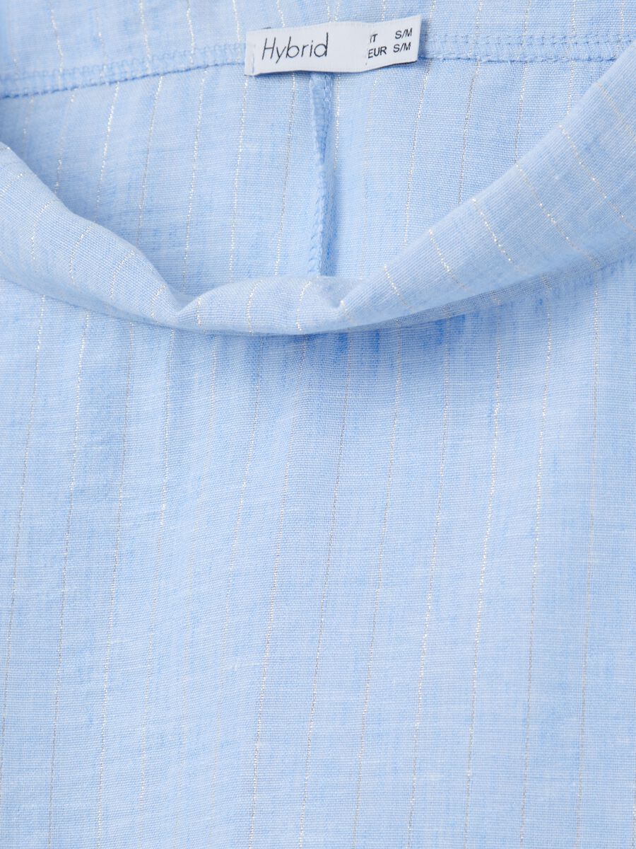 Light blue pinstriped top in lurex with cowl neck_5