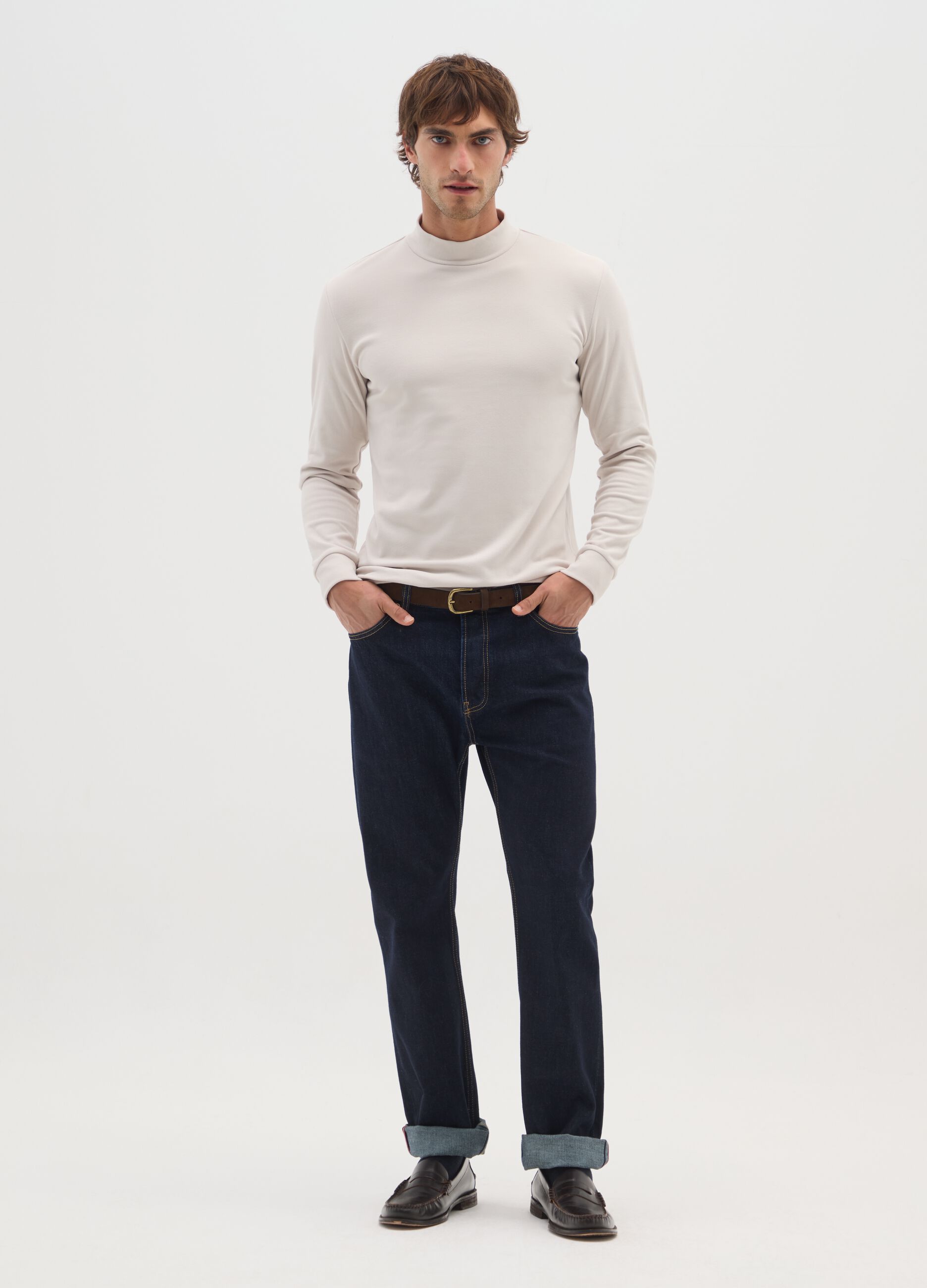 Beige fleece regular fit sweatshirt