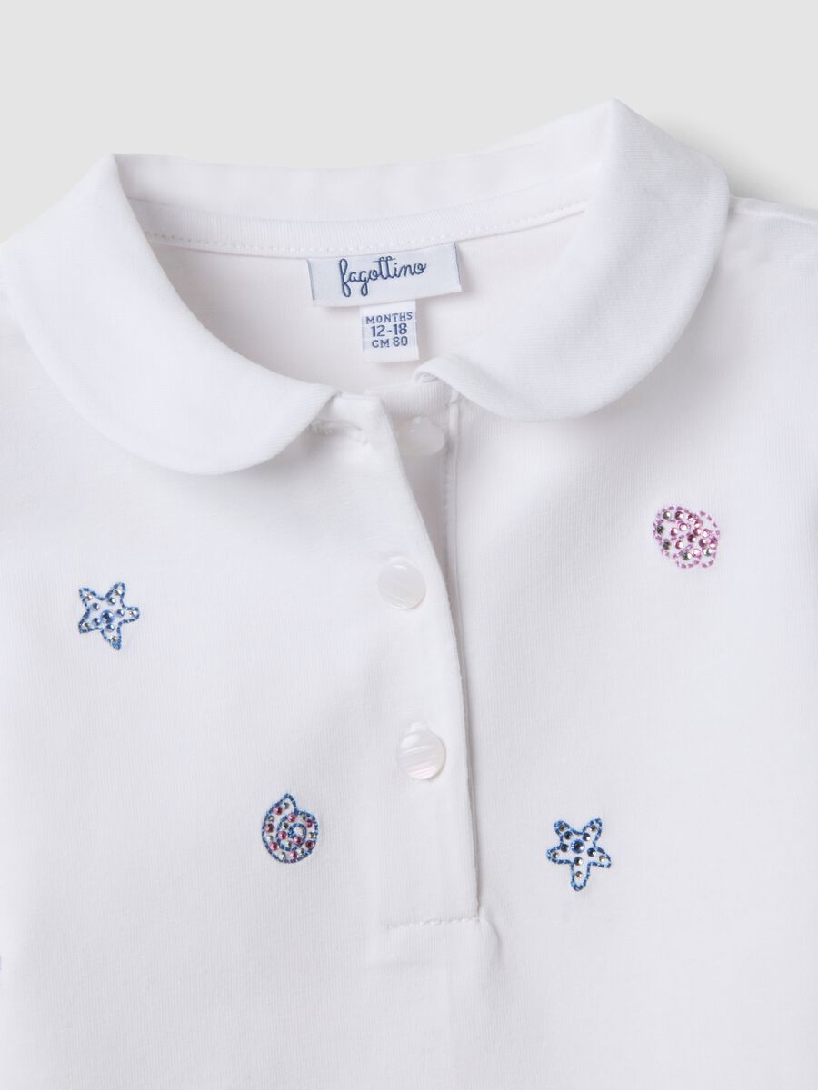 White stretch cotton polo shirt with classic collar for baby girl, regular fit_3