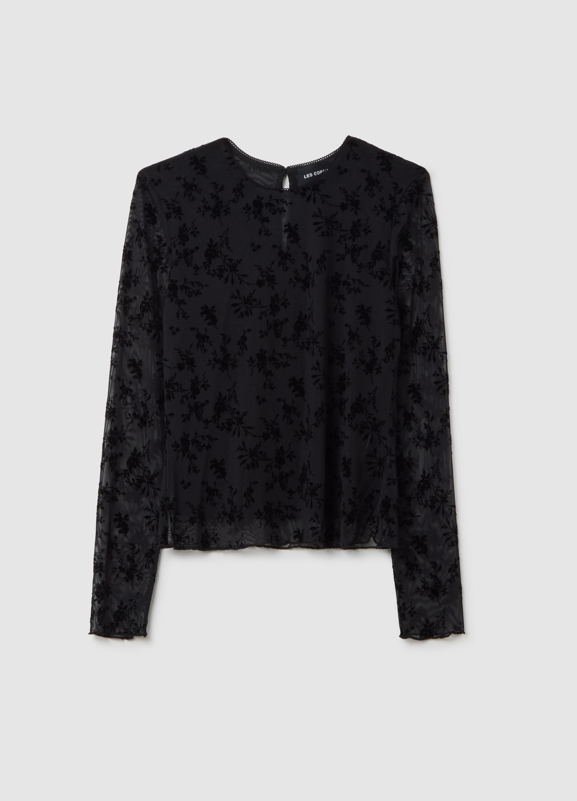 Transparent black t-shirt with floral patterns