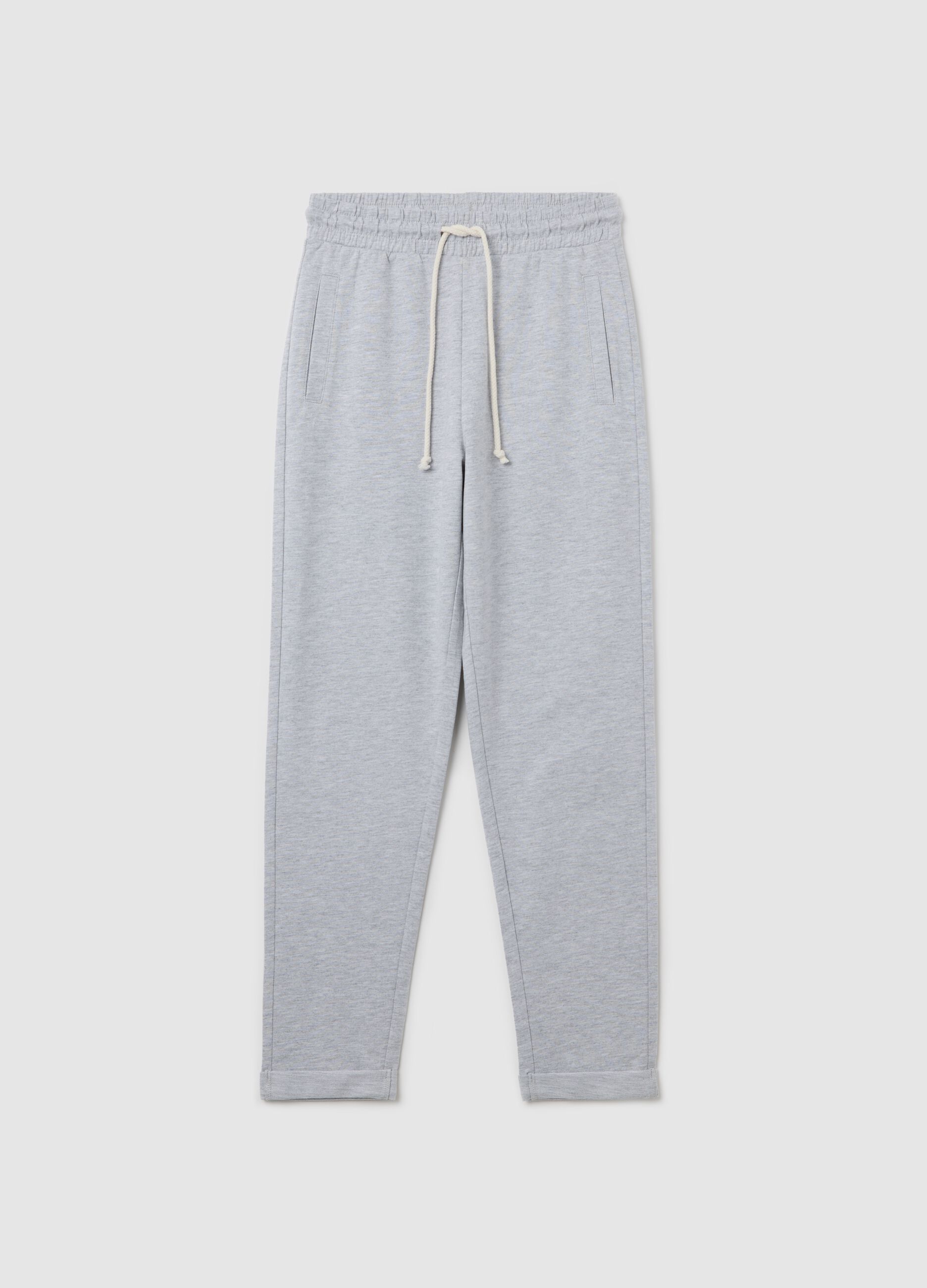 Grey joggers in French terry with drawstring